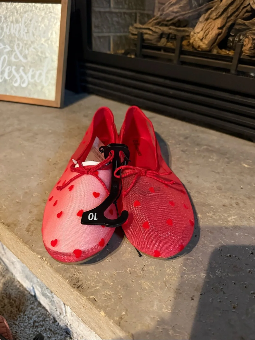 Red Heart Mesh Ballet Flats